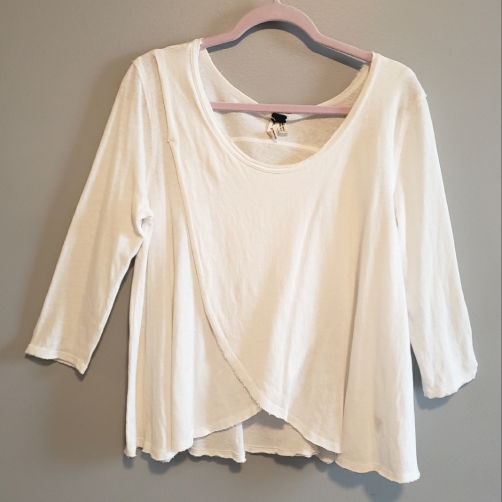 We The Free by Free People Split Front 3/4 White Top, Size Small